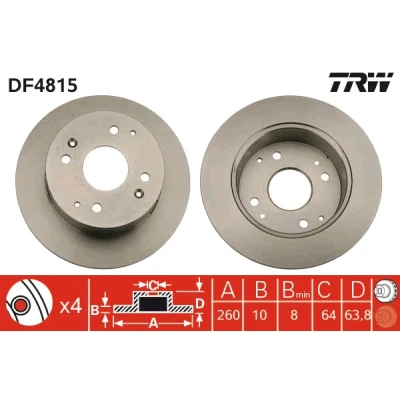 Bilde av TRW DF4815 Bremseskiver 260 10 4 114,3 fullt ut spraylakkert HONDA: Accord 6 Limousine