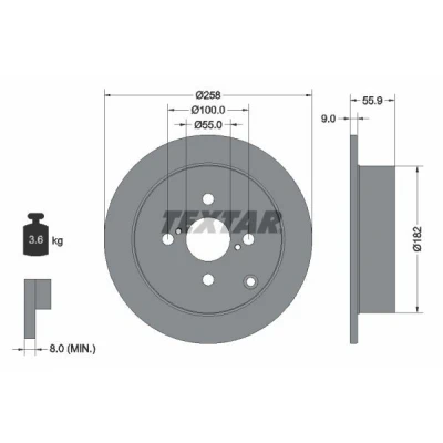 Bilde av TEXTAR PRO 92126103 Bremseskiver 258 9 04/07 100 fullt ut belagt uten hjulfestebolt, hjulnav TOYOTA: Corolla IX Hatchback
