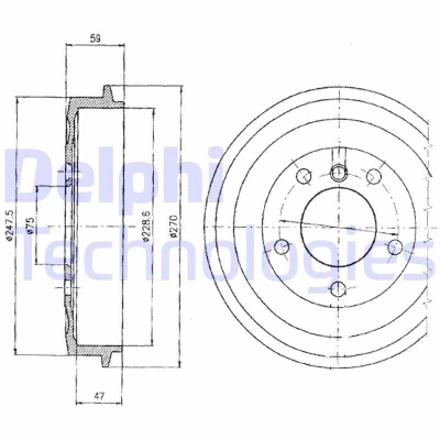 Bilde av DELPHI BF275 Bremsetrommel uten ABS sensorring, hjullager 264