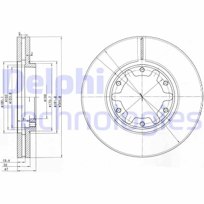 Bilde av DELPHI BG3817 Bremseskiver 306 32 6 ventilert oljet ubehandlet uten hjullager, ABS sensorring NISSAN: Patrol GR 5 SUV