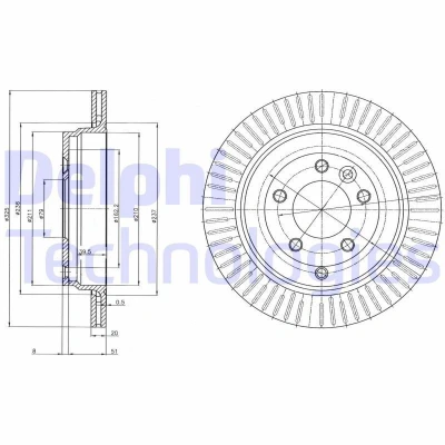 Bilde av DELPHI BG4020C Bremseskiver 325 20 5 ventilert belagt ubehandlet uten hjullager, ABS sensorring LAND ROVER: Range Rover Sport, Discovery 4