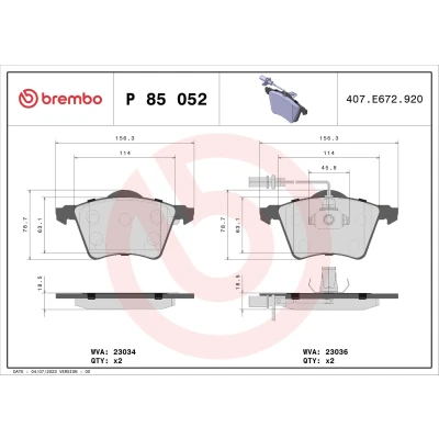 Bilde av BREMBO P 85 052 Bremseklosser PRIME LINE Ring inkl. slitasjevarselkontakt uten tilbehør VOLKSWAGEN: Transporter 4 Bus,