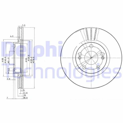 Bilde av DELPHI BG2697 Bremseskiver 280 24 5 ventilert oljet ubehandlet uten hjullager, ABS sensorring RENAULT: Kangoo II Express, Scénic 1, ESPACE 3