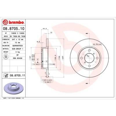 Bilde av BREMBO COATED DISC LINE 08.8705.11 Bremseskiver 247 12 4 fullt ut belagt