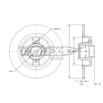 Bilde av TOMEX brakes TX 70 801 Bremseskiver bakaksel 274 11 4 100 fullt ut med ABS senorring, hjullager RENAULT: SCENIC 2, Scénic 1