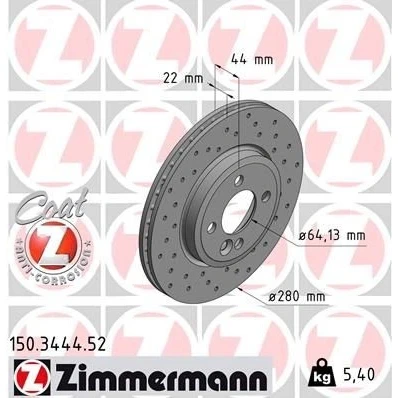 Bilde av ZIMMERMANN SPORT COAT Z 150.3444.52 Bremseskiver 280 22 5/4 4 100 innvendig ventilert, hullet belagt høy karbon MINI: Hatchback, Clubman