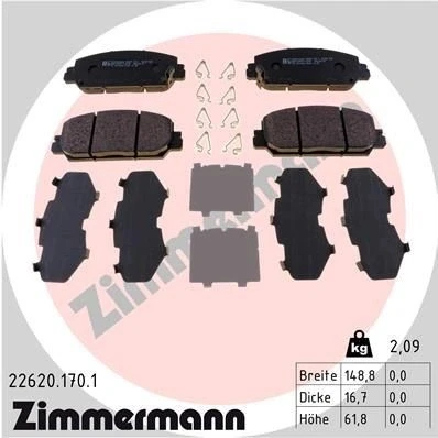 Bilde av ZIMMERMANN 22620.170.1 Bremseklosser med akustisk slitasjevarsel Bildet viser leveranseinnholdet
