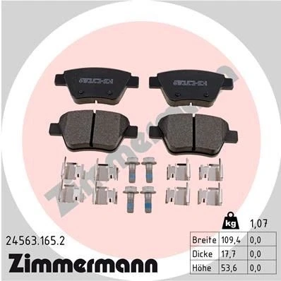 Bilde av ZIMMERMANN 24563.165.2 Bremseklosser med skruer Bildet viser leveranseinnholdet, fjær VOLKSWAGEN: GOLF 7, Caddy 3, 6, SKODA: Octavia 2 Combi