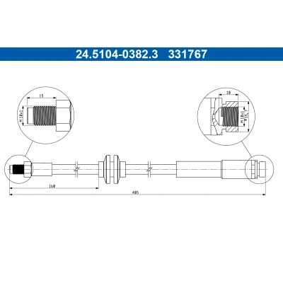 Bilde av ATE 24.5104 0382.3 Bremseslange 405mm M10x1mm MAZDA: 5, 3 Hatchback, Sedan, VOLVO: V50