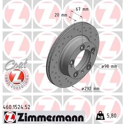 Bilde av ZIMMERMANN SPORT COAT Z 460.1524.52 Bremseskiver 292 20 9/5 5 130 innvendig ventilert, hullet belagt