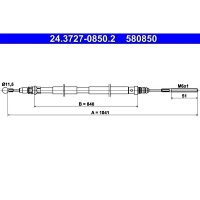 Bilde av ATE 24.3727 0850.2 Bremsekabel 1041 PEUGEOT: 807