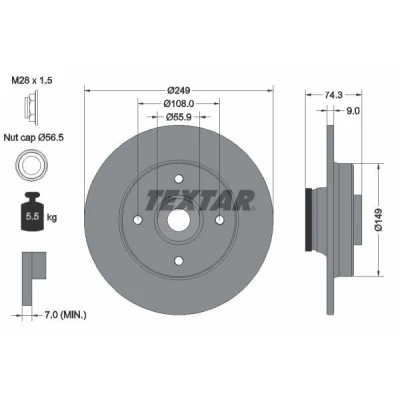 Bilde av TEXTAR PRO 92194103 Bremseskiver 249 9 04/04 108 fullt ut belagt med integrert magnetisk senorring, hjullager, uten hjulfestebolt, hjulnav