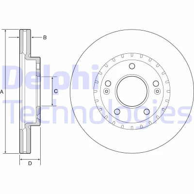 Bilde av DELPHI BG4565C Bremseskiver 280 23 5 ventilert belagt høy karbon uten hjullager, ABS sensorring HYUNDAI: Kona SUV, i30 II Hatchback