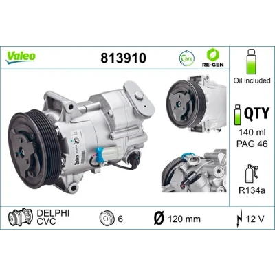 Bilde av VALEO 813910 Kompressor CVC 12 PAG 46 R 134a med kompressorlje REMANUFACTURED OPEL: Insignia A Hatchback, Sports Tourer