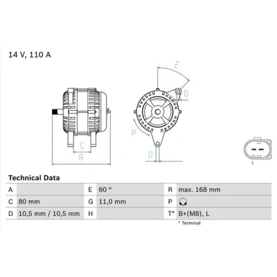 Bilde av BOSCH 0 986 080 060 Dynamo 14V 110A FIAT: Ducato III Flatvogn lastebil / Chassis