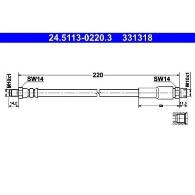 Bilde av ATE 24.5113 0220.3 Bremseslange 215 M10x1 AUDI: A4 B5 Avant, 80 B4 Sedan, 100 C4 Avant