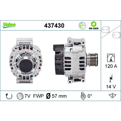 Bilde av VALEO 437430 Dynamo 14V 120A MERCEDES BENZ: E Klasse T modell, Sedan, C modell