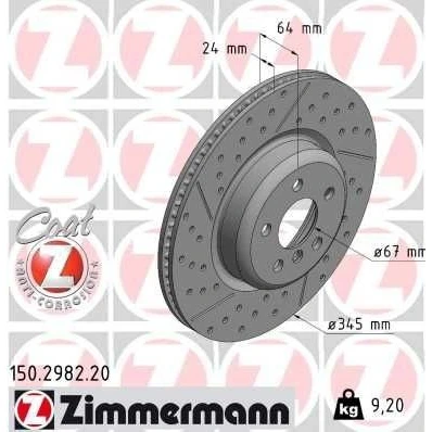 Bilde av ZIMMERMANN 150.2982.20 Bremseskiver 345 24 6/5 5 112 innvendig ventilert, nedsenket, med sliss belagt høy karbon BMW: 3 Touring, Sedan