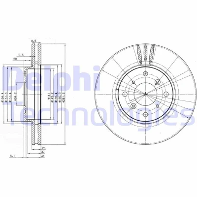 Bilde av DELPHI BG3516 Bremseskiver 282 25 4 ventilert oljet ubehandlet uten hjullager, ABS sensorring HONDA: Accord 6 Coupe, Limousine