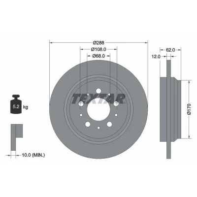 Bilde av TEXTAR PRO 92149203 Bremseskiver 288 12 05/10 108 fullt ut belagt uten hjulfestebolt, hjulnav VOLVO: XC70 I Cross Country, V70