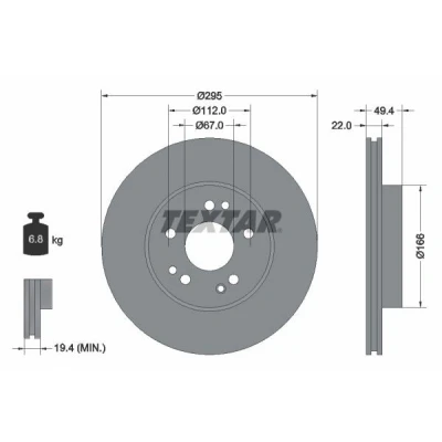 Bilde av TEXTAR 92057300 Bremseskiver 295 22 05/08 112 innvendig ventilert uten hjulfestebolt, hjulnav MERCEDES BENZ: E Klasse Sedan, W124 Sedan