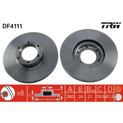 Bilde av TRW DF4111 Bremseskiver 280 24 6 110 ventilert spraylakkert høy karbon RENAULT: MASTER 2 Pritsche/Fahrgestell, Bus, Kasten