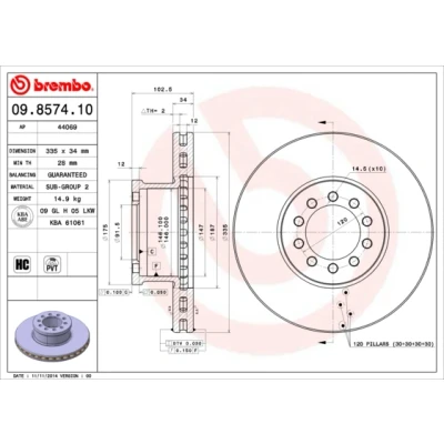 Bilde av BREMBO 09.8574.10 Bremseskiver 335 34 10 innvendig ventilert høy karbon