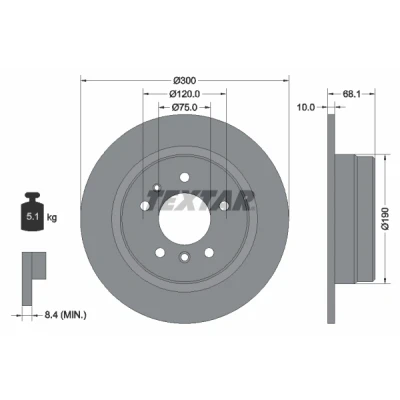 Bilde av TEXTAR 92042600 Bremseskiver 300 10 05/07 120 fullt ut uten hjulfestebolt, hjulnav BMW: 7