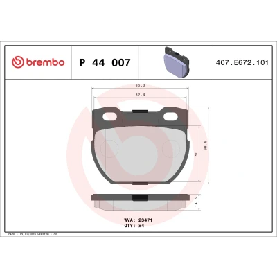 Bilde av BREMBO P 44 007 Bremseklosser ekskl. slitasjevarselkontakt uten tilbehør LAND ROVER: Defender Pick up, SUV