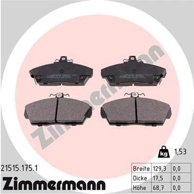 Bilde av ZIMMERMANN 21515.175.1 Bremseklosser med akustisk slitasjevarsel Bildet viser leveranseinnholdet HONDA: CIVIC 7 Hatchback