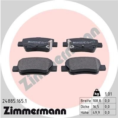 Bilde av ZIMMERMANN 24885.165.1 Bremseklosser med akustisk slitasjevarsel Bildet viser leveranseinnholdet TOYOTA: Avensis III Stasjonsvogn, Sedan