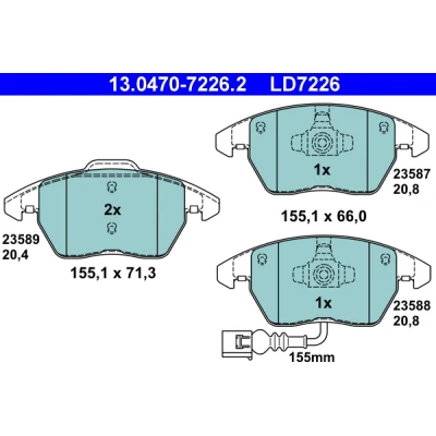 Bilde av ATE Ceramic 13.0470 7226.2 Bremseklosser inkl. slitasjevarselkontakt AUDI: A1 Sportback, Hatchback, TT Coupé