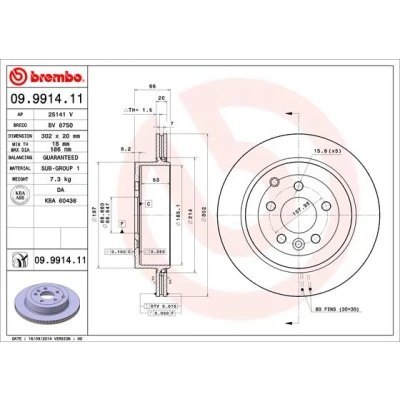 Bilde av BREMBO COATED DISC LINE 09.9914.11 Bremseskiver 302 20 5 innvendig ventilert belagt LAND ROVER: Freelander 2 SUV