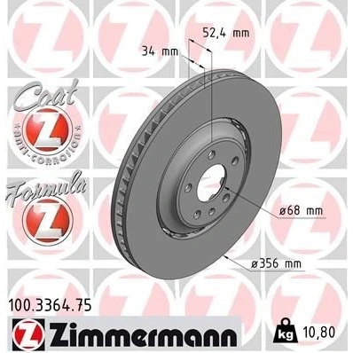 Bilde av ZIMMERMANN FORMULA Z COAT 100.3364.75 Bremseskiver 356 34 6/5 5 112 ventilert, todelt bremseskive belagt legert / høykull AUDI: A8 D4