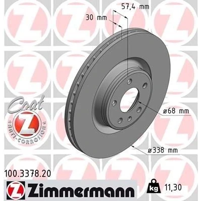 Bilde av ZIMMERMANN COAT Z 100.3378.20 Bremseskiver 338 30 6/5 5 112 innvendig ventilert belagt høy karbon AUDI: A4 B9 Allroad, A5 Sportback, Avant