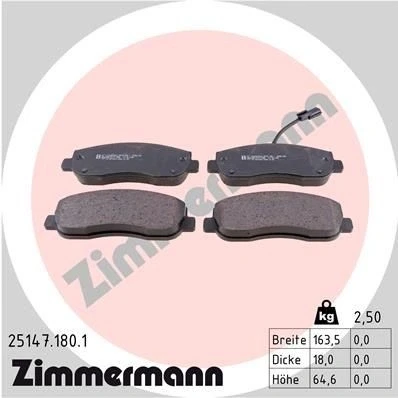 Bilde av ZIMMERMANN 25147.180.1 Bremseklosser inkl. slitasjevarselkontakt Bildet viser leveranseinnholdet RENAULT: MASTER 3 Kasten, 3, Bus