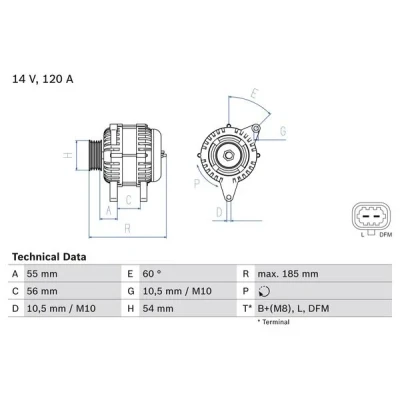 Bilde av BOSCH 0 986 082 380 Dynamo 14V 120A OPEL: Corsa D Hatchback, Meriva B
