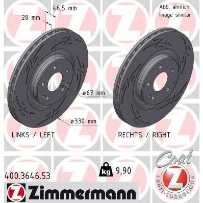 Bilde av ZIMMERMANN 400.3646.53 Bremseskiver 330 28 7/5 5 112 innvendig ventilert, med sliss belagt høy karbon MERCEDES BENZ: C Klasse Sedan, T modell