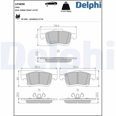 Bilde av DELPHI LP3858 Bremseklosser med akustisk slitasjevarsel antihyle blikk uten tilbehør FIAT: 500L