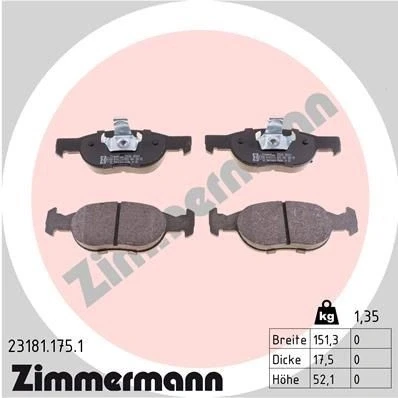 Bilde av ZIMMERMANN 23181.175.1 Bremseklosser Bildet viser leveranseinnholdet FIAT: Punto I Cabrio, II Hatchback