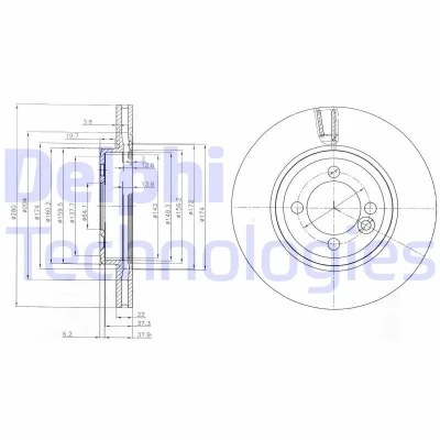 Bilde av DELPHI BG4146C Bremseskiver 280 22 4 ventilert belagt ubehandlet uten hjullager, ABS sensorring MINI: Hatchback, Clubman