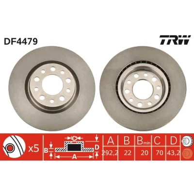 Bilde av TRW DF4479 Bremseskiver 292 22 5 110 ventilert spraylakkert ALFA ROMEO: 159 Sportwagon, Sedan