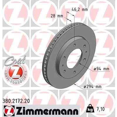 Bilde av ZIMMERMANN COAT Z 380.2172.20 Bremseskiver 294 28 8/6 6 140 innvendig ventilert belagt MITSUBISHI: L200 / Triton IV Pick up, PAJERO SPORT 2
