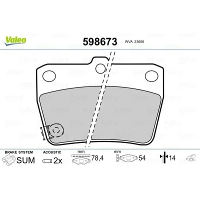 Bilde av VALEO 598673 Bremseklosser bakaksel inkl. slitasjevarselkontakt uten antiskrike blikk TOYOTA: RAV4 II SUV, I SUV