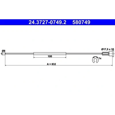 Bilde av ATE 24.3727 0749.2 Bremsekabel 832 med tilbehør OPEL: Corsa C Hatchback