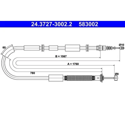 Bilde av ATE 24.3727 3002.2 Bremsekabel 1760