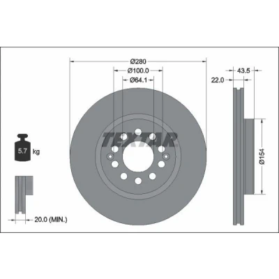 Bilde av TEXTAR 92342603 Bremseskiver 280 22 05/12 100 innvendig ventilert belagt uten hjullager, hjulfestebolt, hjulnav MG: ZS SUV