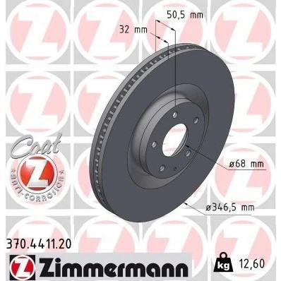 Bilde av ZIMMERMANN 370.4411.20 Bremseskiver 347 32 6/5 5 114 innvendig ventilert belagt høy karbon