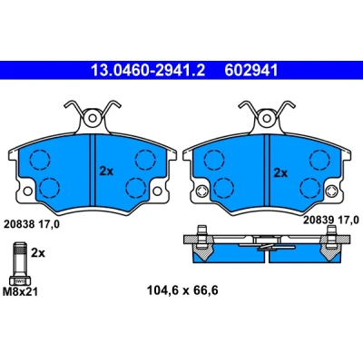 Bilde av ATE 13.0460 2941.2 Bremseklosser inkl. slitasjevarselkontakt med bremsecaliperskruer LANCIA: DELTA 1, FIAT: Panda I Hatchback