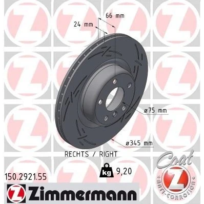 Bilde av ZIMMERMANN Bremseskive BMW: 3 Touring, 1 Hatchback, Sedan 24mm 6/5 5 hull 120mm innvendig ventilert, med sliss belagt høy karbon 150.2921.55